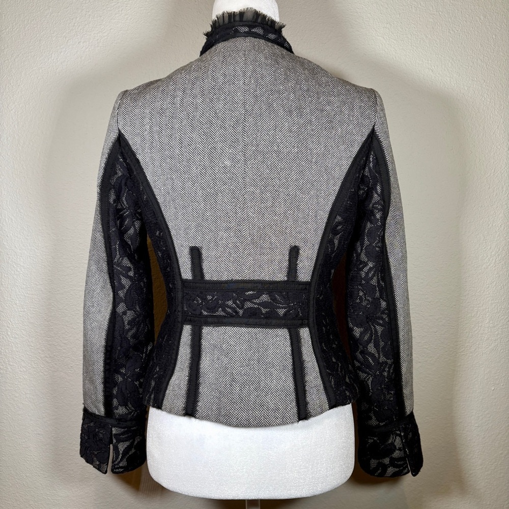 White House Black Market Black and Gray Herringbone and Lace Blazer Size 2